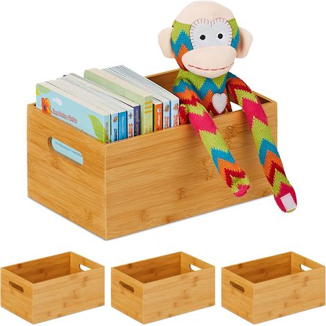 Set da 4 Scatole Portaoggetti, Contenitori Aperti senza Coperchio, 14x30x20, Box Bagno e Cucina, Naturale