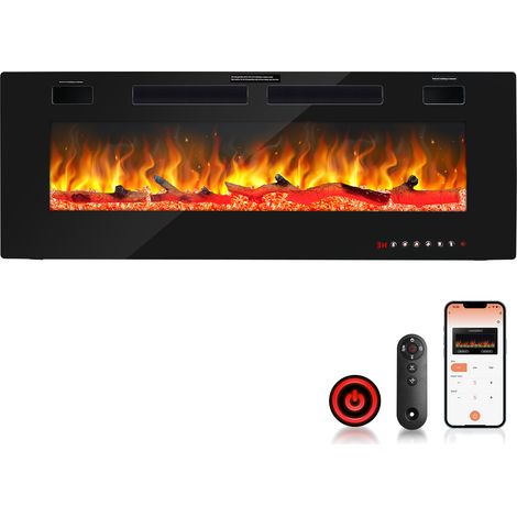 Wolketon Camino elettrico da parete 750/1500W 12 colori di fiamma LED con telecomando e timer da 1 a 8 ore Camino nero (1/5)