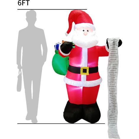 Riesiger aufblasbarer Weihnachtsmann, 1,80 m groß, mit Geschenken und LEDs, dekoriert mit Heringen und Seilen, ideal zum Dekorieren Ihres Gartens, Hofs oder Hauses bei Gartenpartys. (1/2)