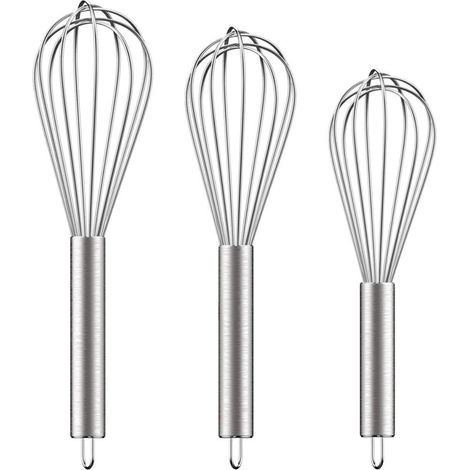 3 pièces de fouets en acier inoxydable 8 "+10" + 12", ensemble de fouets métalliques Wisk Kitchen Tool Fouets de cuisine pour cuisiner, mélanger, fouetter, battre, remuer (1/5)