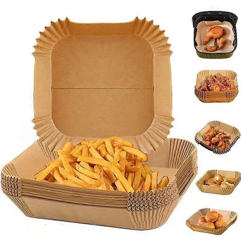 Papier sulfurisé pour friteuse à air chaud, 50 feuilles de papier parchemin, papier sulfurisé carré pour friteuse à air chaud, papier sulfurisé adapté à la friteuse à air chaud (1/5)