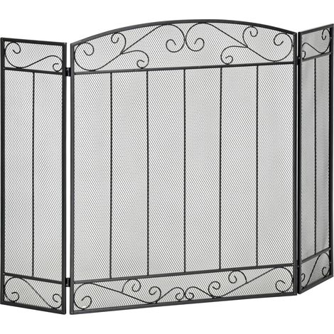Pare-étincelles pour cheminée 105 x 80,5 cm, écran de cheminée pliable à 3 panneaux, noir (1/5)
