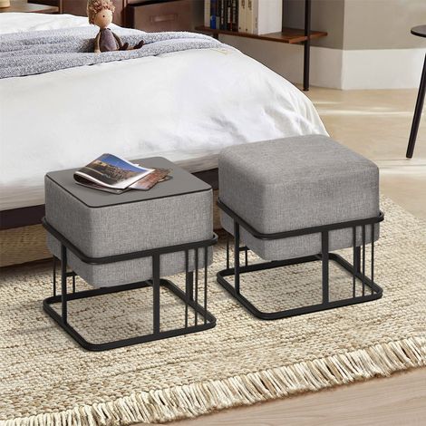 Set 2 Pouf TAS Reversibili Impilabili Seduta Imbottita e Piano Rigido Rettangolare 38x38x38 cm Grigio Chiaro [en.casa]