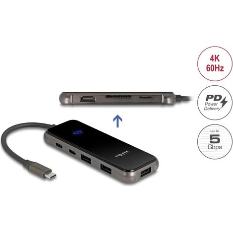 Usb type-c™ dockingstation 4k - hdmi / usb hub / sd - micro sd slot / pd 3.0 85 w oberfläche aus gehärtetem glas