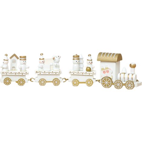 Train De Noël En Bois - Décoration De Table Pour Fêtes - 4 Wagons Avec Accroches - Lot De 1 (1/5)