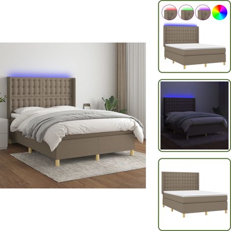 Tête de lit réglable - vidaXL Sommier à lattes de lit matelas et LED Taupe 140x190 cm Tissu - Bande LED colorée