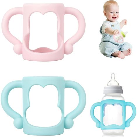 2er-Set Silikongriffe mit breiter Öffnung für Babyflaschen, SINBINTA, Flaschengriffe, ab 6 Minuten, rutschfest, leicht zu reinigen, geruchlos, kindersicher, für Flaschen mit einem Durchmesser von mehr (1/5)
