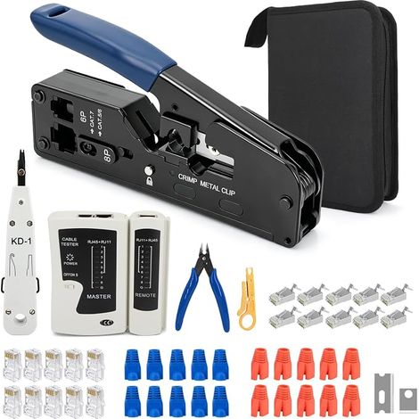 Kit Pince à Sertir RJ45, Connecteurs Pass-Through Cat7/Cat6a (1/5)