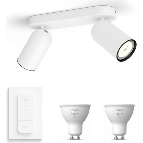 Philips Hue Pongee Spot en saillie à 2 points lumineux GU10 (Blanc) Lumière blanche chaude - Comprend 1 Variateur de lumière - White (1/5)