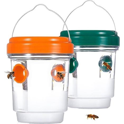 Trappola per vespe - Trappola per vespe da esterno - Effetto 360° - Attrazione naturale - Adatta per appendere e catturare nidi di vespe - Arancione - Verde - Confezione da 2 (1/5)