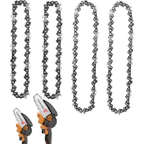 Lot de 4 Pièces Chaine Tronconneuse, 4 et 6 Pouces, Pas 1/4"LP 1,2MM, 28 et 37 maillons D'Entraînement, Chaînes pour Tronçonneuses pour 4 et 6 Pouces Mini Tronconneuse Electrique (1/5)