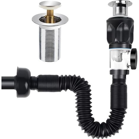 Siphon d'évier extensible, couvercle d'évier de cuisine avec tuyau flexible, résistant aux odeurs et aux insectes, noir, égouttoir escamotable. (1/5)