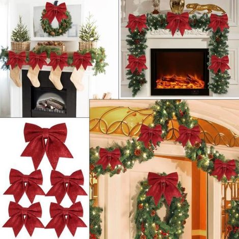 5PCS Noeud de Ruban de Noël Arcs de Noël Ruban Nœuds Papillons Ornements Decoration de Noël pour Arbres de Noël (rouge)2017cm (1/4)