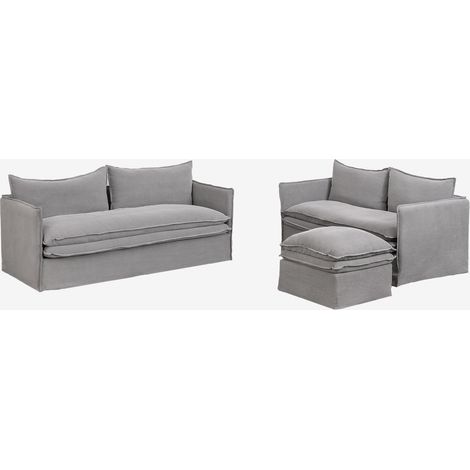 SKLUM Wohnzimmerset mit 2-Sitzer-Sofa, 3-Sitzer-Sofa und Pouf aus Leinen und Baumwolle Grace (1/5)