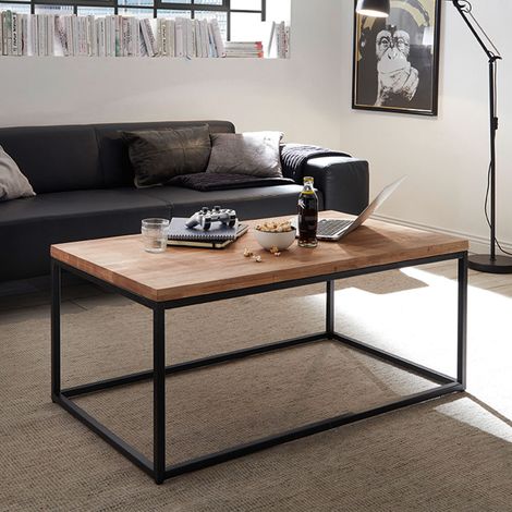Table basse 110x60x45 cm en chêne massif et métal