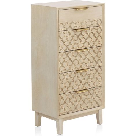 Chiffonnier bois marfil tiroirs motif géométrique or vieilli - marfil doré géométrique (1/5)