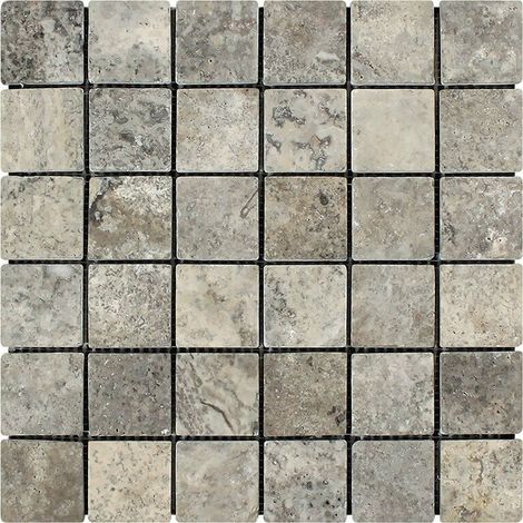 Mosaïque Travertin Premier choix - Silver - Vieilli - 4,8x4,8x1cm
