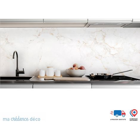 Crédence : Marbre blanc ocre - Alu composite - 60 - 120 (1/3)