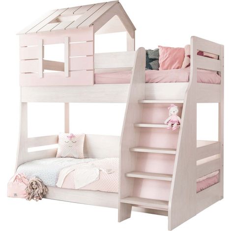 Litera casita escalera derecha aglomerado rosa 90/100x200cm