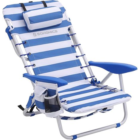 Songmics – Chaise de camping portable avec dossier réglable 180° – Tissu Oxford 600D – Charge max 150 kg – Porte-gobelet et poche – GCB62BU
