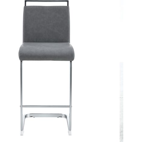 Set de 2 tabourets de bar gris en PU avec pieds métalliques argentés, 96,5 cm, style nordique (1/5)