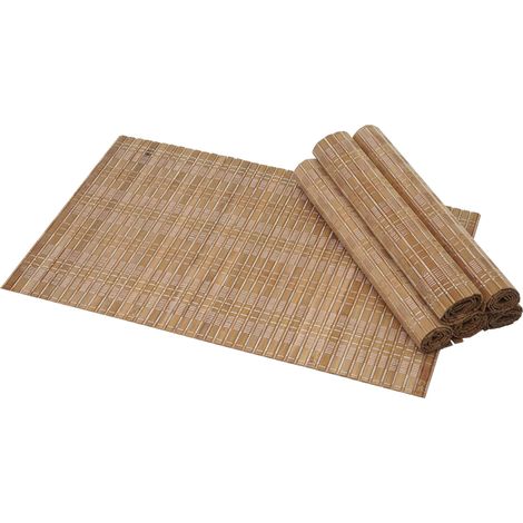[NEUWERTIG] 6-teiliges Tischset HHG-925, Platzdeckchen Tischmatte Platzset, Bambus abwaschbar 45x30cm dunkelbraun