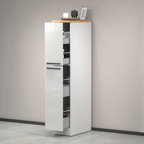 Dmora - Küchen-Vorratsschrank Quintino, Mehrzweckschrank, Aufbewahrungsschrank mit 2 Schubladen, 100 % Made in Italy, 30 x 60 x 165 cm, glänzendes Weiß und Eiche (1/5)