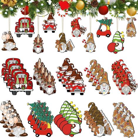 24 Pieces of Wooden Christmas Gnomes Ornaments, Holiday Decorations, Party Gifts, Home Decor Creative Hanging Items (40 Pieces)