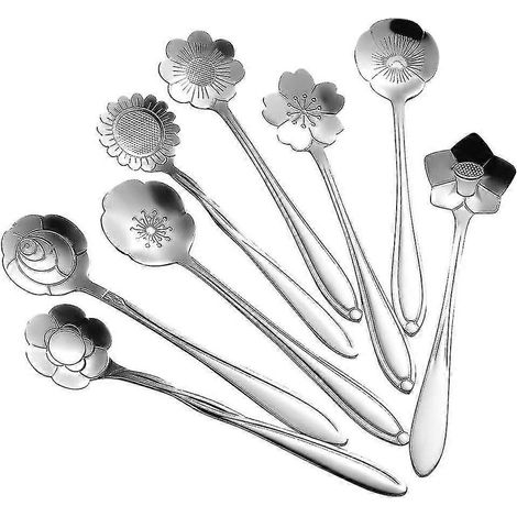 8-teiliges Blumenlöffel-Set, wiederverwendbare Teerührlöffel aus Edelstahl (1/3)
