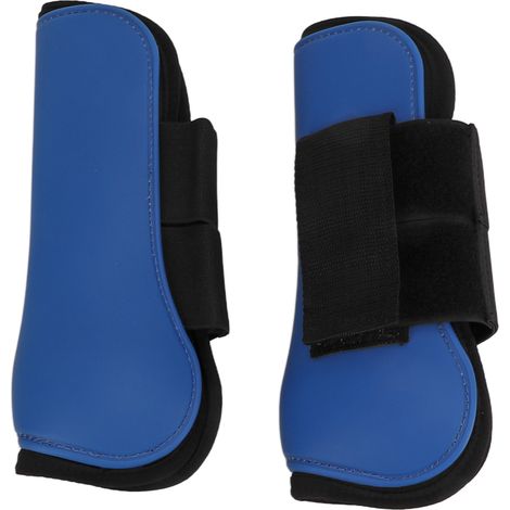 paire de guêtres pour chevaux, coque en polyuréthane et néoprène, protection sécurisée des tendons, idéales pour le saut d'obstacles et les compétitions équestres. Bleu, pattes avant, taille M. (1/5)
