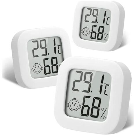 Juego de 3 mini termómetros/higrómetros digitales para interiores con pantalla LCD, sensor Bluetooth y función de humedad/temperatura. Ideales para el hogar y la oficina. (1/5)
