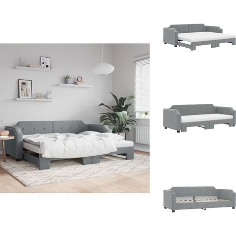 The Living Store Lit de jour avec gigogne et matelas gris clair 90x200 cm tissu - Lit gigogne (1/5)