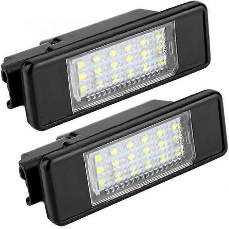 Set aus 2 LED-Kennzeichenleuchten mit 18 LED-Perlen, kompatibel mit Citroën C2, C3, C4, C5, C6 und DS3 sowie mit Peugeot 106, 207, 307, 308, 406, 407, 508, 1007 und 3008. (1/5)