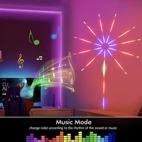 Trade Shop - KLEBBARER LED-STREIFEN MIT FEUERWERK-EFFEKT, SMARTE STEUERUNG ZUR ZEIT DER MUSIK - (1/5)