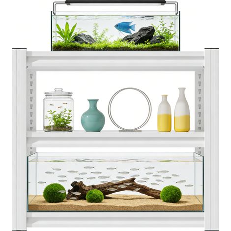 Soporte metálico para acuarios de 20 a 30 galones (86,3 × 45,7 × 80 cm), altura ajustable, gran capacidad de carga, también apto para terrarios de reptiles, estante de tres niveles para el hogar y la (1/5)