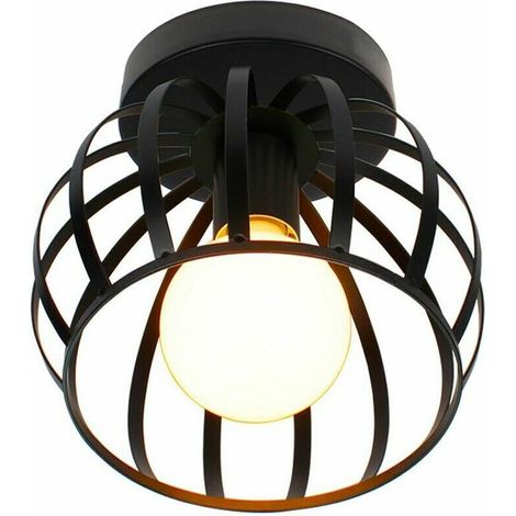 VURAHOME - Vintage Plafonnier Industrielle Design forme Cage 20cm Noir, Lampe de Plafond en Métal Fer Luminaire pour Salon Chambre Salle à manger (sans led ampoule) (1/4)