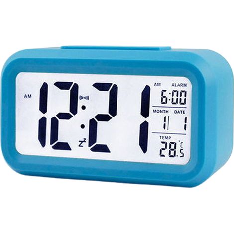 Réveil électronique lumineux intelligent, silencieux et rechargeable avec fonction snooze, en plastique bleu. (1/5)
