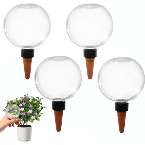 4 globes d'arrosage transparents, à arrosage automatique, distributeurs d'eau de 500 ml pour plantes de balcon et de jardin (1/5)