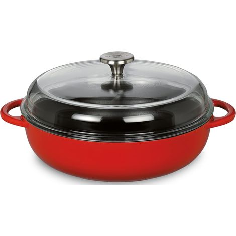 Küchenprofi Provenza - Padella rotonda in ghisa smaltata, con coperchio in vetro, 28 cm, adatta a tutti i piani cottura a induzione, con coperchio in vetro (1/3)