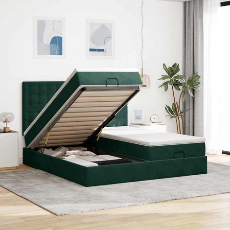 Ottoman-Bett mit Matratzen Dunkelgrün 180x200 cm Samt