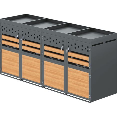 Abri 4 bacs à déchets 120-240 L avec toit végétalisable anthracite en métal (1/5)