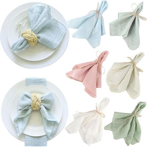 Bardusch-6 serviettes gaze coton 32x32 cm – surjetées – multicolores – pour mariage, Noël, usage quotidien (1/5)