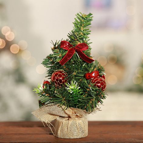 Arbre De Noël De Bureau - 22 Cm - Base En Toile De Jute Et Branches En Plastique - Décoration Intérieure Pour Bureau Chambre Salon - 1 Pièce (1/5)