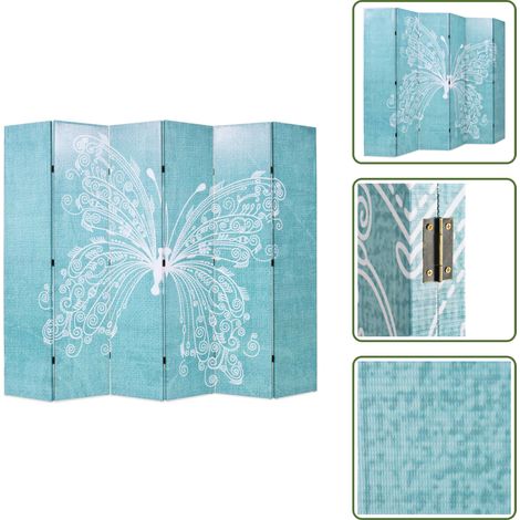 Raumteiler klappbar 228 x 170 cm Schmetterling Blau - Raumteiler - Paravent - Wandteiler - Wohnbereich - Dekoration (1/5)