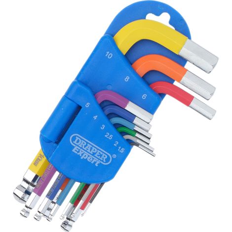 Draper 04912 Draper Expert Metric Short Arm Ball End Hex Key Set, Colour Coded (9 Piece)