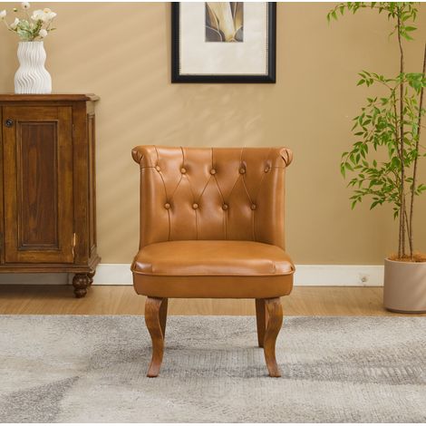 Poltrona lounge in pelle pieno fiore beige chiaro con gambe in legno, 56 x 60,5 x 72,5 cm, OKWISH (1/5)