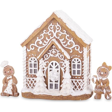 Maison LED avec figurines en plastique, marron et blanc, 23 x 19 x 12 cm figurines 10 x 5 x 2 cm (1/5)