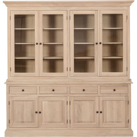 Hellin – Vaisselier en chêne massif blanchi 4 portes vitrées – 4 tiroirs – Fabrication artisanale – Élégance intemporelle pour salle à manger (1/5)