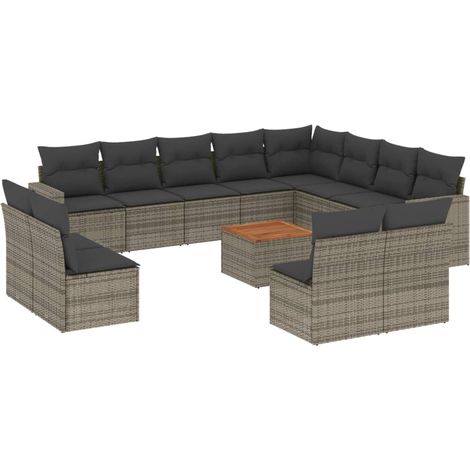 Set sofás de jardín con cojines 13 piezas ratán sintético gris vidaXL (1/5)