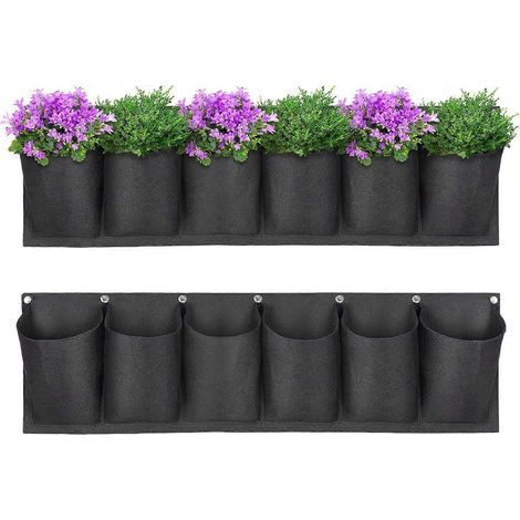 Sac de plantation vertical à 6 poches (noir), pot suspendu pour plantes de jardin, jardinière murale, pot suspendu pour balcon, fleurs d'intérieur et d'extérieur (1/5)